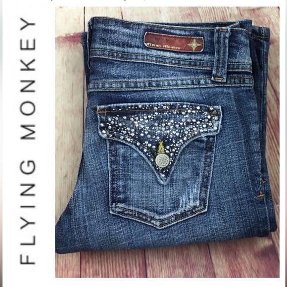 Flying Monkey Denim - Flying Monkey Rhinestone Bling Flap Pocket Jean Sz 7
